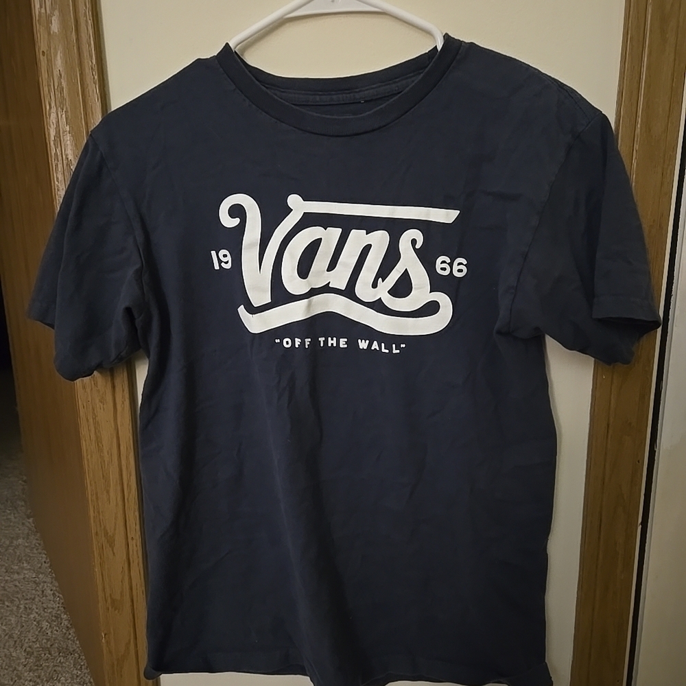 Vans Off The Wall Men's Navy Blue & White Graphic Logo Short Sleeve Tee NWOT!